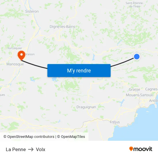 La Penne to Volx map