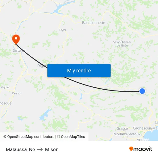 Malaussã¨Ne to Mison map