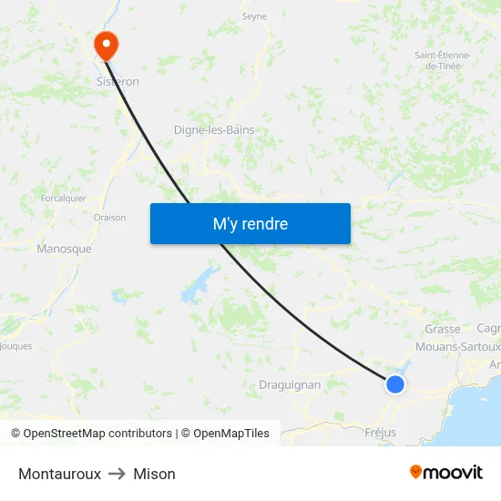 Montauroux to Mison map