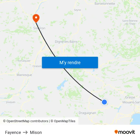 Fayence to Mison map