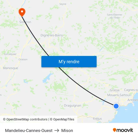Mandelieu-Cannes-Ouest to Mison map