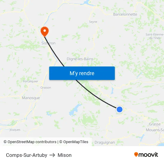 Comps-Sur-Artuby to Mison map