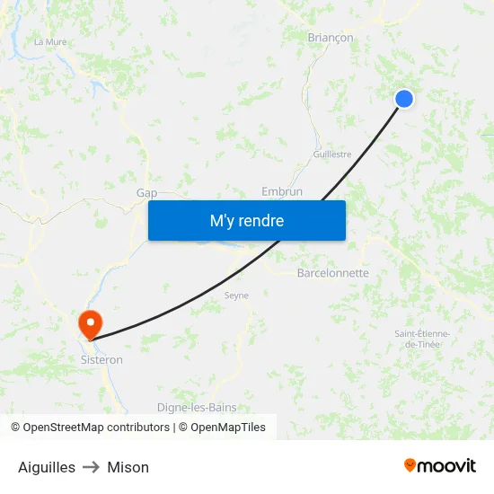 Aiguilles to Mison map