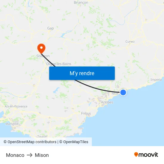 Monaco to Mison map