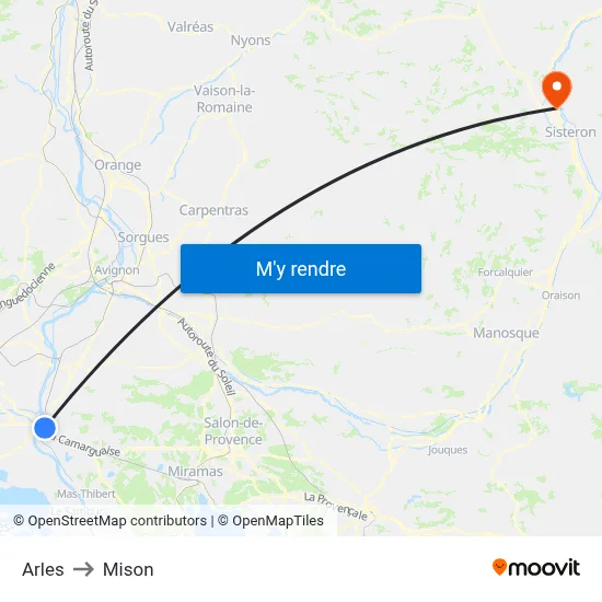 Arles to Mison map