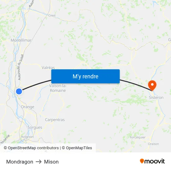 Mondragon to Mison map