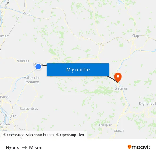 Nyons to Mison map