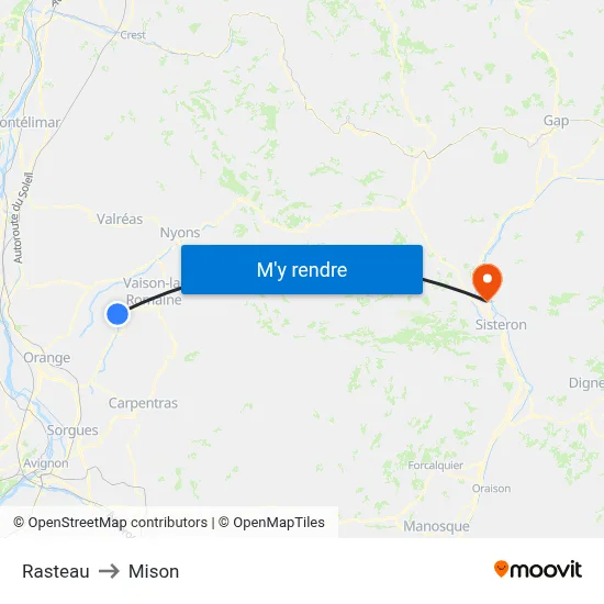 Rasteau to Mison map