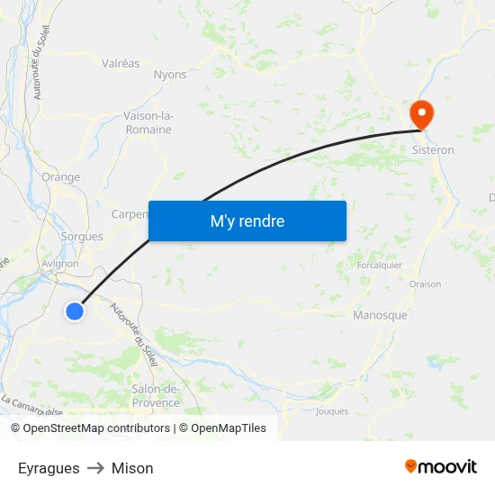 Eyragues to Mison map