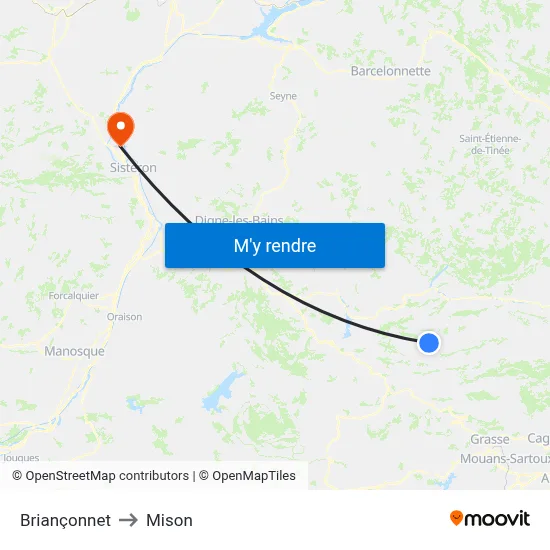 Briançonnet to Mison map
