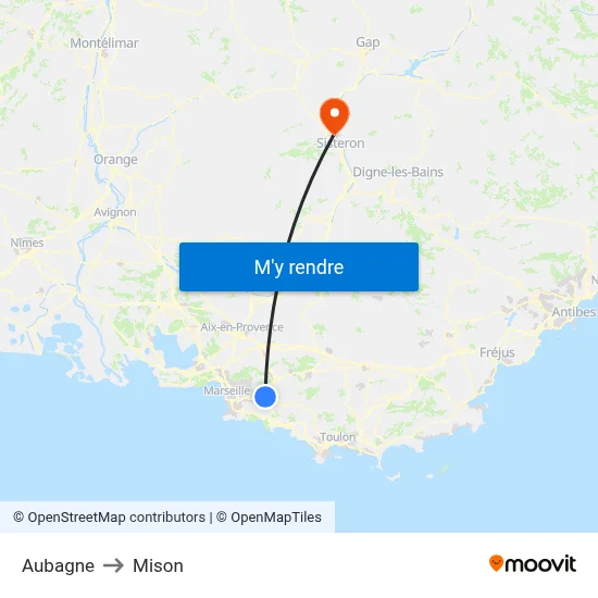 Aubagne to Mison map