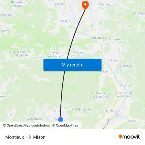 Montlaux to Mison map