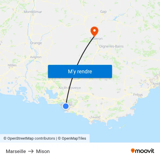 Marseille to Mison map