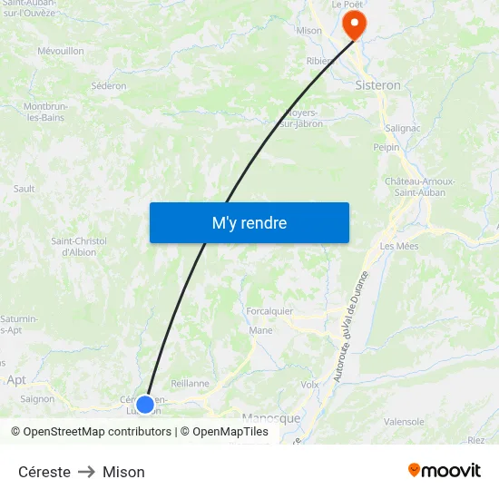 Céreste to Mison map