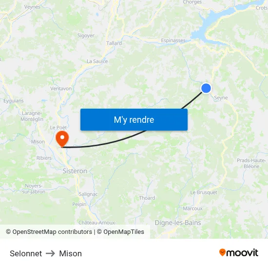 Selonnet to Mison map