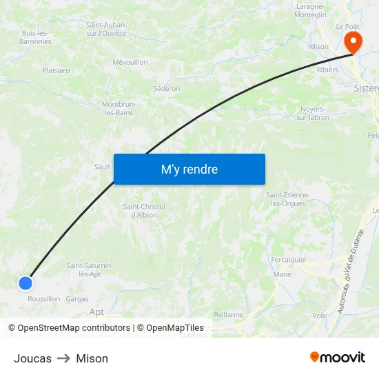 Joucas to Mison map