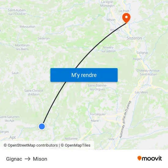 Gignac to Mison map