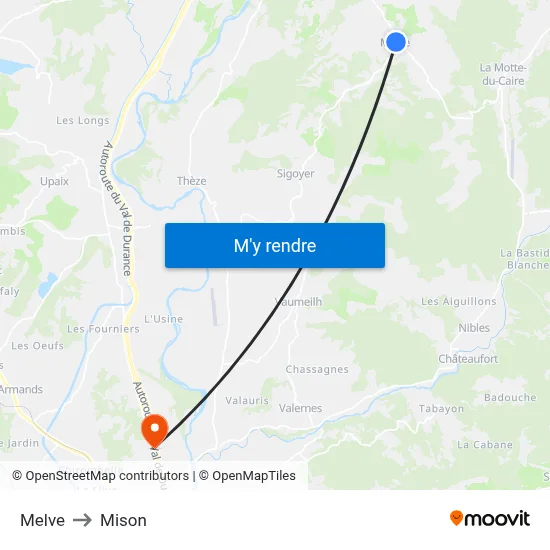 Melve to Mison map