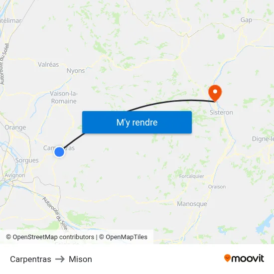 Carpentras to Mison map