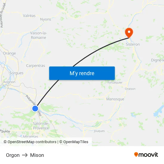 Orgon to Mison map