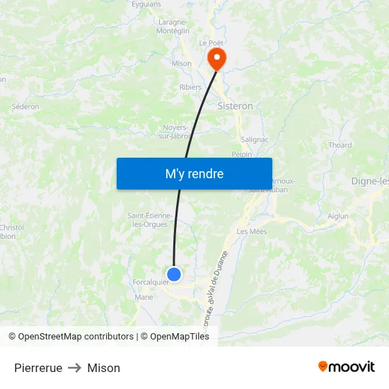 Pierrerue to Mison map