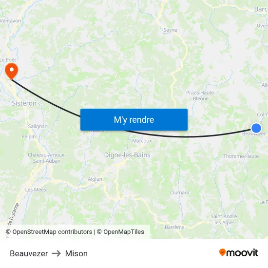 Beauvezer to Mison map