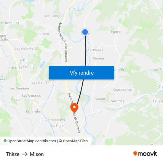 Thèze to Mison map