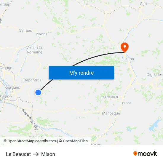 Le Beaucet to Mison map