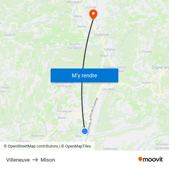 Villeneuve to Mison map