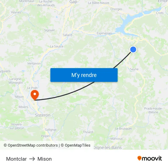 Montclar to Mison map