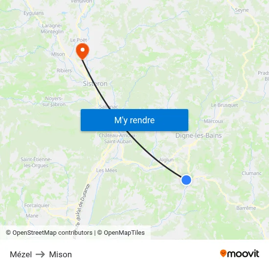 Mézel to Mison map