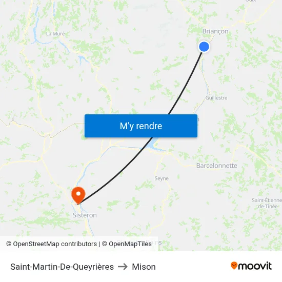 Saint-Martin-De-Queyrières to Mison map