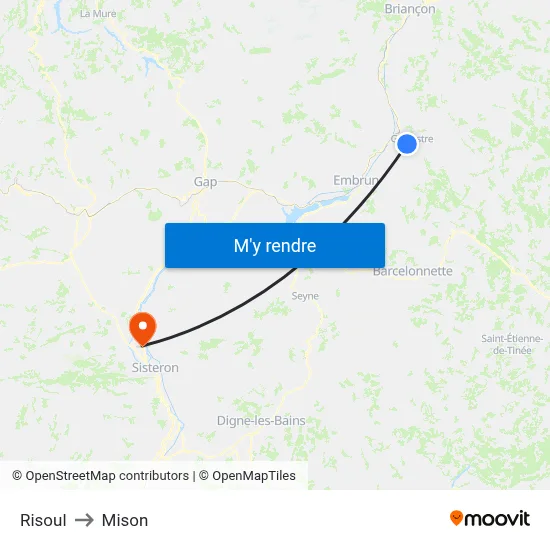 Risoul to Mison map