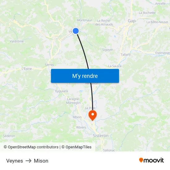 Veynes to Mison map