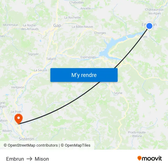 Embrun to Mison map