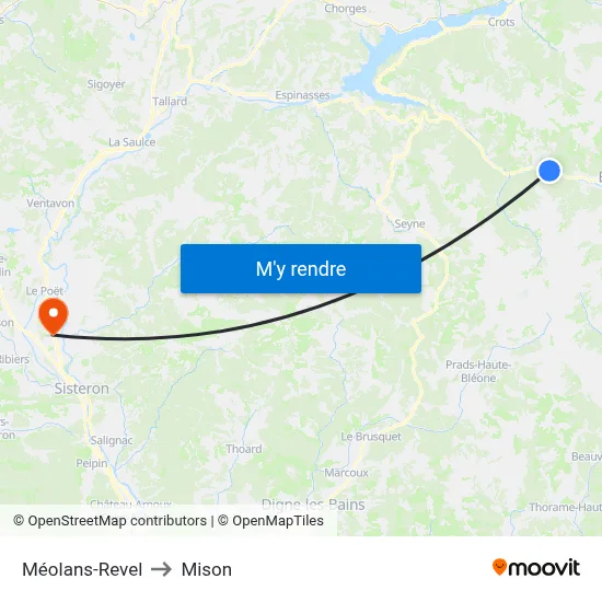 Méolans-Revel to Mison map