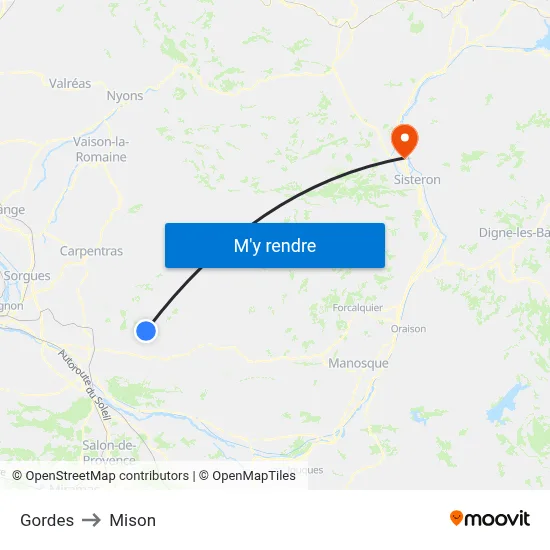 Gordes to Mison map