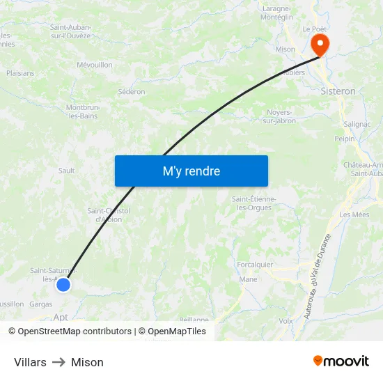 Villars to Mison map