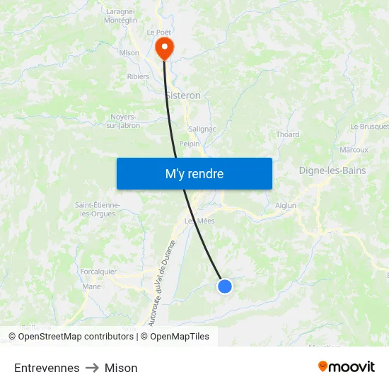 Entrevennes to Mison map