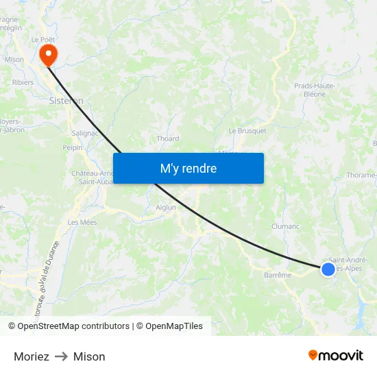 Moriez to Mison map