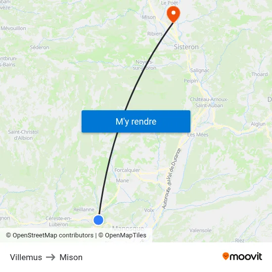 Villemus to Mison map