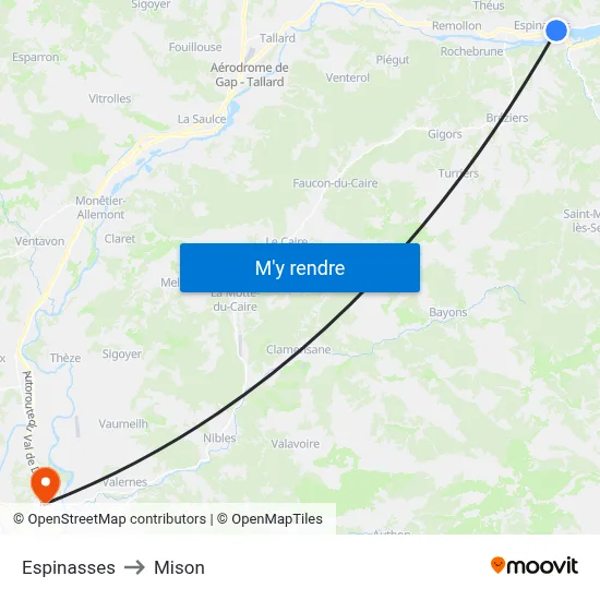 Espinasses to Mison map