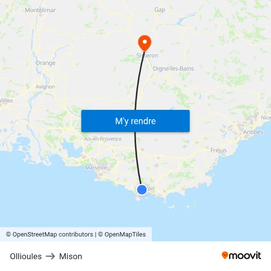 Ollioules to Mison map