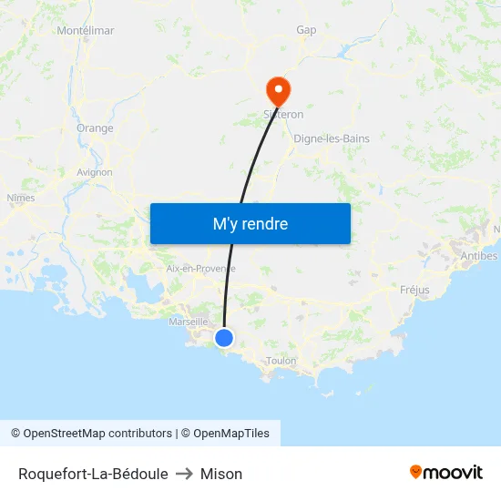 Roquefort-La-Bédoule to Mison map