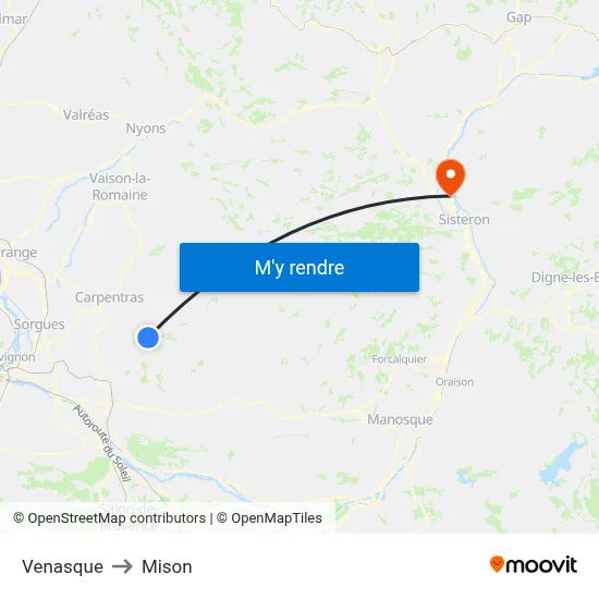 Venasque to Mison map