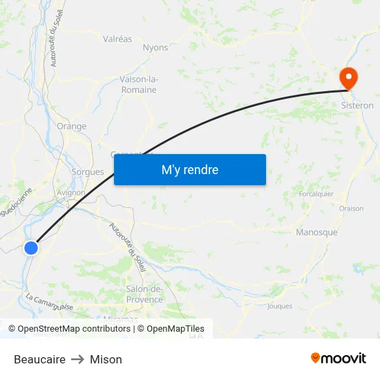 Beaucaire to Mison map