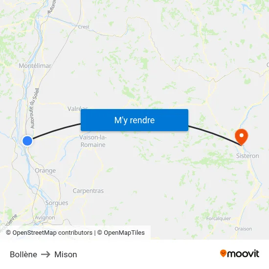 Bollène to Mison map