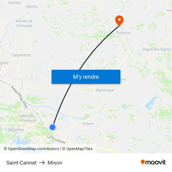 Saint-Cannat to Mison map