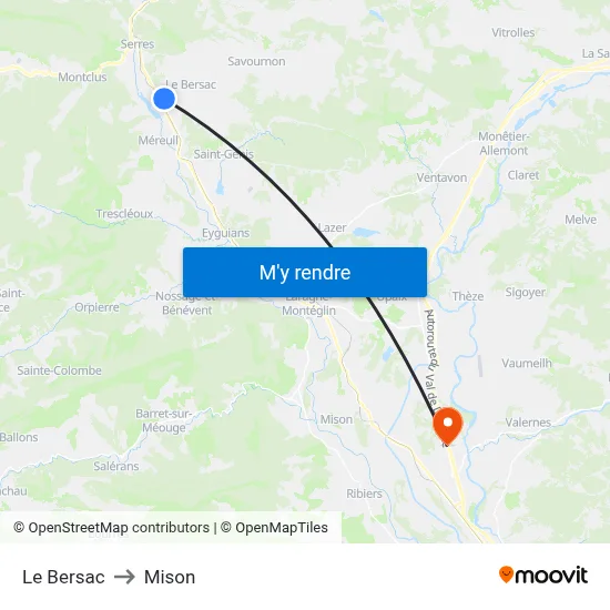 Le Bersac to Mison map