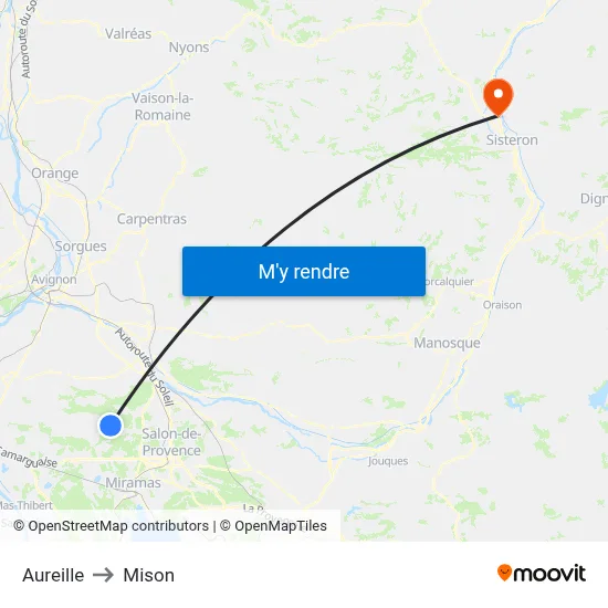 Aureille to Mison map